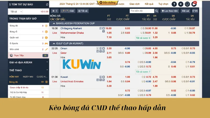 Kèo bóng đá CMD thể thao hấp dẫn