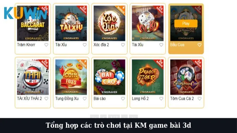 Tổng hợp các trò chơi tại KM game bài 3d