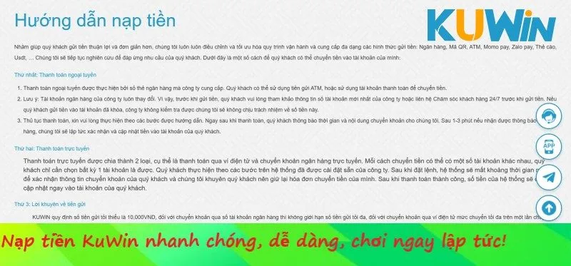 Một số lưu ý quan trọng trong hướng dẫn nạp tiền Kuwin